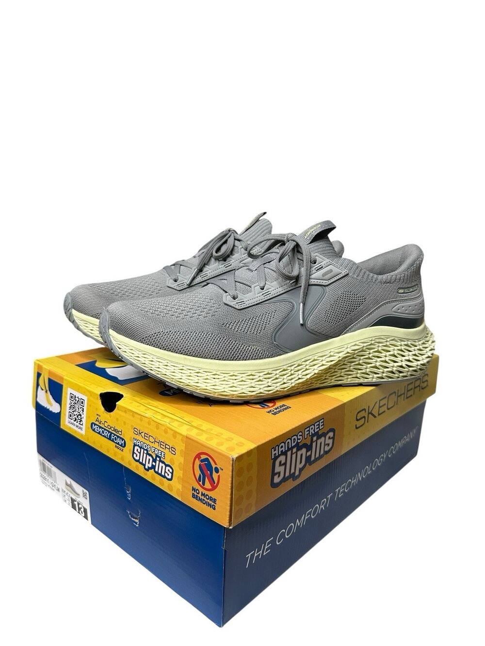SKECHERS Sneakers 3D Energy POLZAR Hands Free Slip-Ins Size 13 Mens Gray Lime